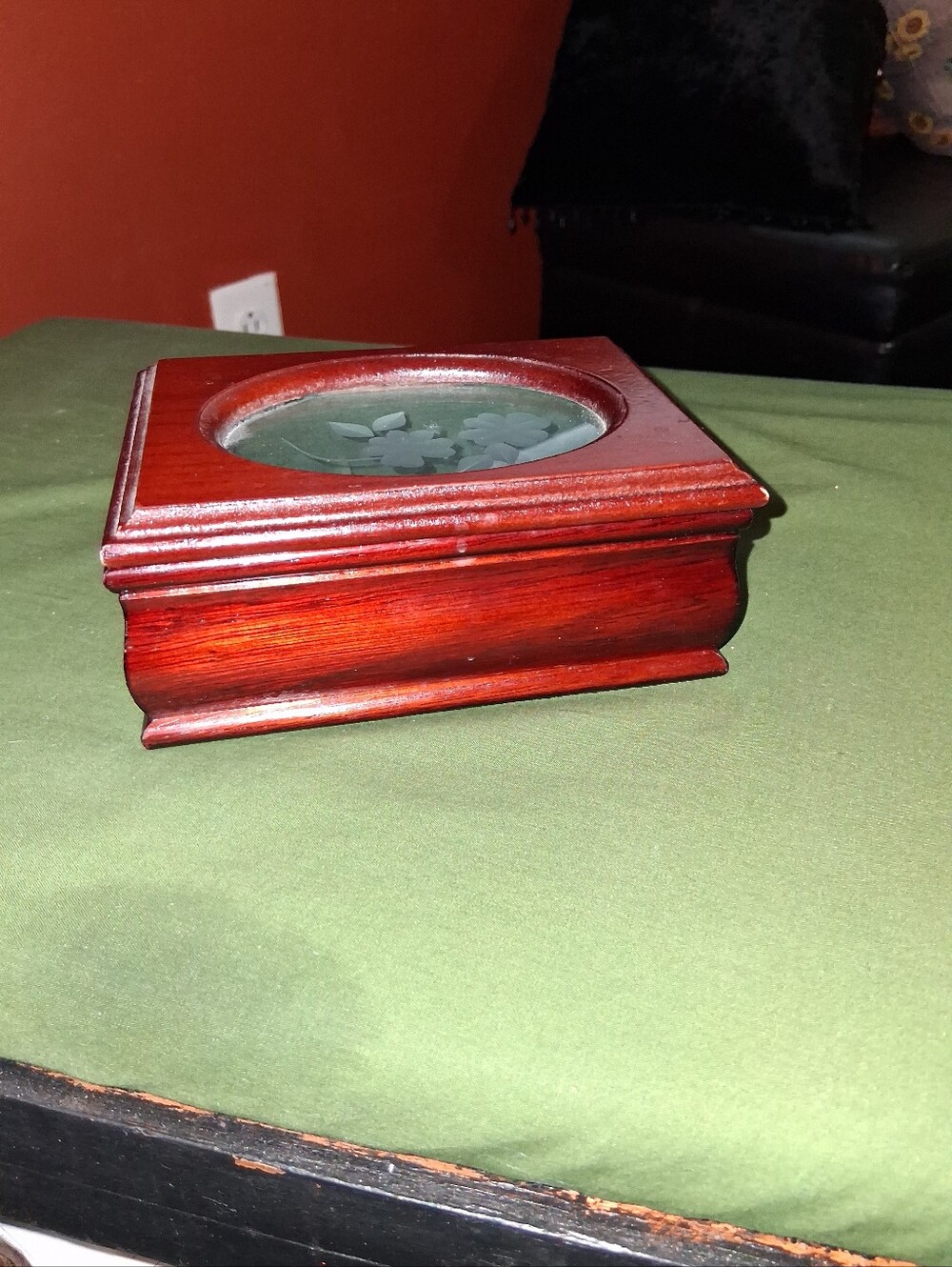 New Red Wooden Decorative Jewelry Box with Glass Inset - Brand Not Specified